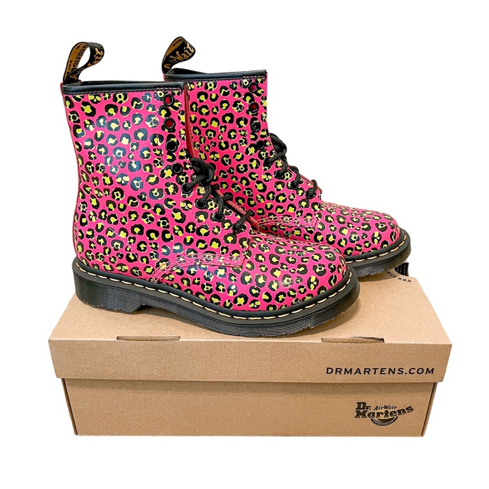 Dr. Martens 1460 Leopard Smooth Leather Lace Up Boots, size 7, New in Box